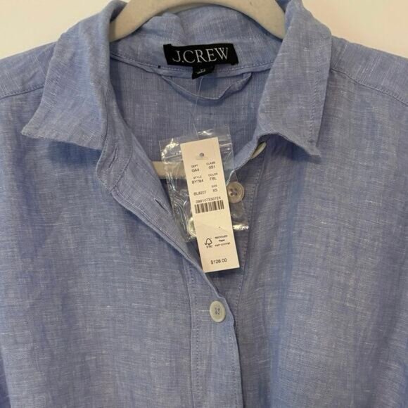 NWT J.Crew Capitaine Shirtdress In Linen French Blue Size XS - Picture 3 of 6